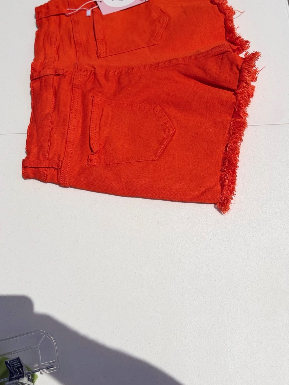 Women’s High-Rise Frayed Hem Orange Denim Shorts